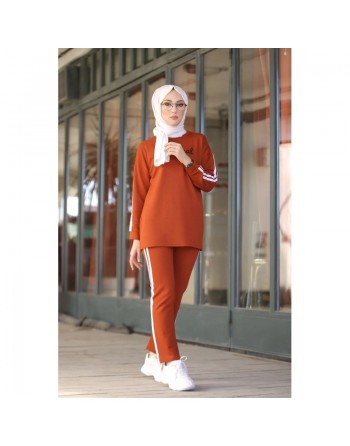 Survêtement "original" 2 pièces (Tenues de Sport adapté aux femmes voilées) - Couleur brique 