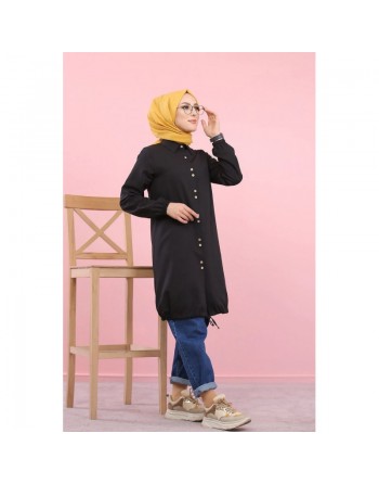 Tunique-Chemise ample boutonnée pour femme (Vetement Hijdab décontracté) - Couleur noir 
