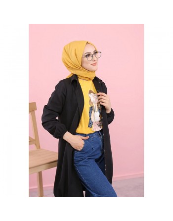 Tunique-Chemise ample boutonnée pour femme (Vetement Hijdab décontracté) - Couleur noir 