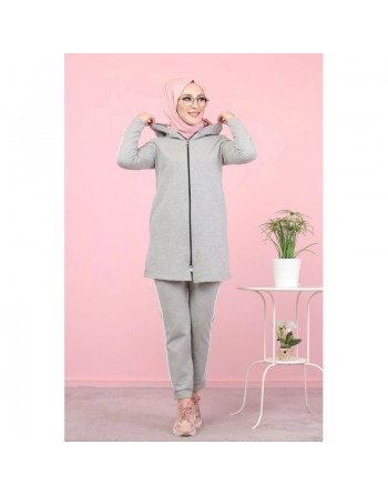Ensemble Survêtement Veste et pantalon (Tenue de sport pour femme musulmane) - Couleur Gris clair 
