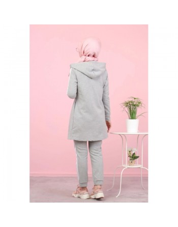 Ensemble Survêtement Veste et pantalon (Tenue de sport pour femme musulmane) - Couleur Gris clair 