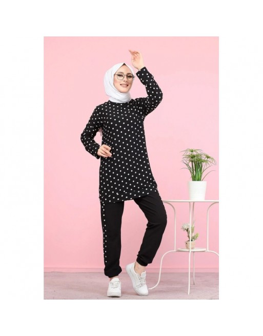 Ensemble deux pièces pour femme de couleur noir à pois (Tenue Hijab Modest Fashion) Ensemble deux pièces pour femme de couleur noir à pois (Tenue Hijab Modest Fashion)