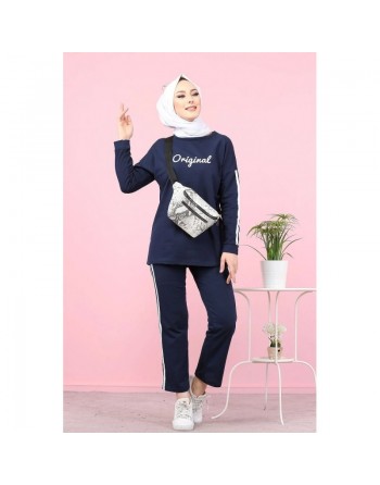 Survêtement "original" 2 pièces : Sweat et son pantalon assorti (Hijab Sport Modest Fashion) - Couleur bleu marine 