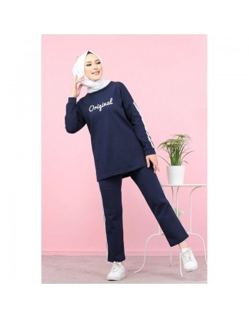 Survêtement "original" 2 pièces : Sweat et son pantalon assorti (Hijab Sport Modest Fashion) - Couleur bleu marine 