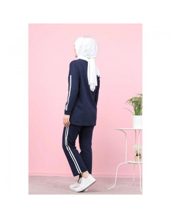 Survêtement "original" 2 pièces : Sweat et son pantalon assorti (Hijab Sport Modest Fashion) - Couleur bleu marine 