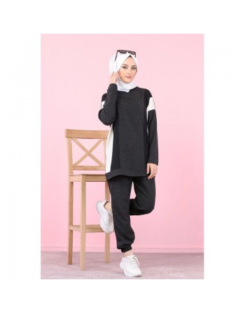 Ensemble survêtement femme 2 pièces (Vetement Hijab Sport pour Musulmane) - Couleur anthracite 