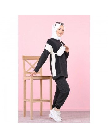 Ensemble survêtement femme 2 pièces (Vetement Hijab Sport pour Musulmane) - Couleur anthracite 