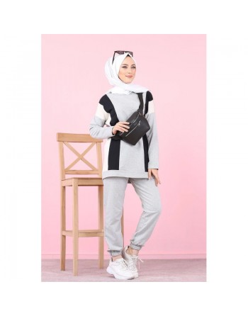 Vêtement de sport (ensemble 2 pièces) pour femme musulmane sportive - Couleur gris clair 