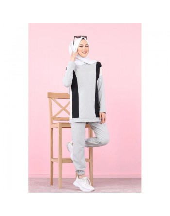 Vêtement de sport (ensemble 2 pièces) pour femme musulmane sportive - Couleur gris clair 