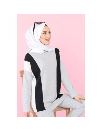 Vêtement de sport (ensemble 2 pièces) pour femme musulmane sportive - Couleur gris clair 