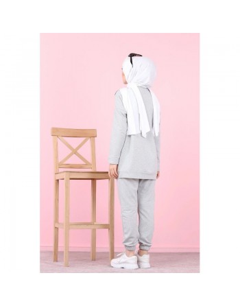 Vêtement de sport (ensemble 2 pièces) pour femme musulmane sportive - Couleur gris clair 