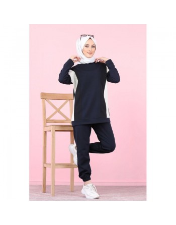 Ensemble survêtement 2 pièces décontracté (Hijab Sport femme musulmane) - Couleur bleu marine 