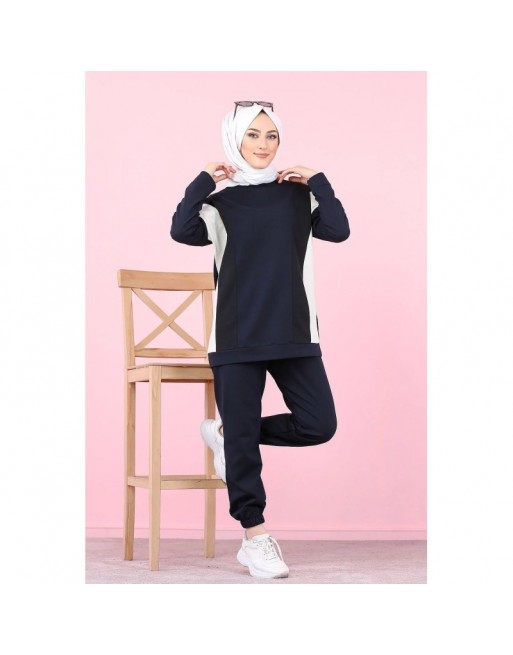 Ensemble survêtement 2 pièces décontracté (Hijab Sport femme musulmane) - Couleur bleu marine Ensemble survêtement 2 pièces décontracté (Hijab Sport femme musulmane) - Couleur bleu marine