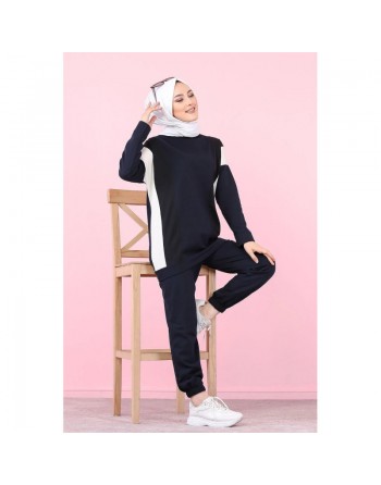 Ensemble survêtement 2 pièces décontracté (Hijab Sport femme musulmane) - Couleur bleu marine 