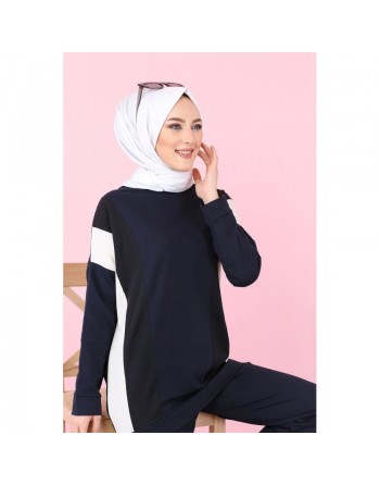 Ensemble survêtement 2 pièces décontracté (Hijab Sport femme musulmane) - Couleur bleu marine 