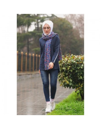 Haut Sportswear pour femme - Tunique Sport à bandes - Couleur bleu marine 