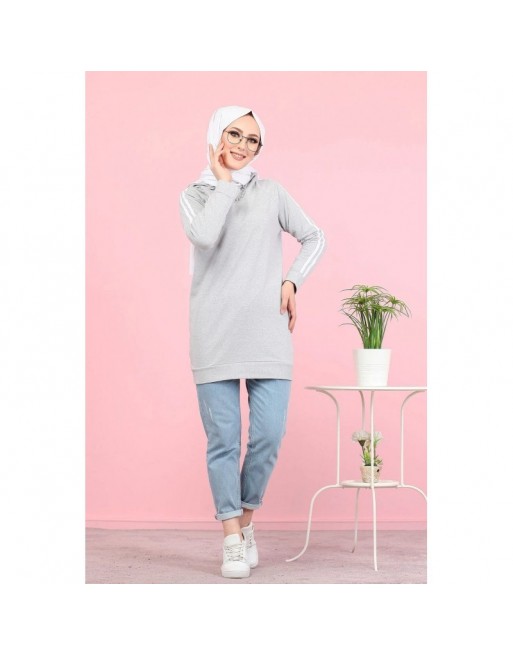 Sweatshirt décontracté à capuche (Sportswear femme voilée) - Couleur gris clair chiné Sweatshirt décontracté à capuche (Sportswear femme voilée) - Couleur gris clair chiné