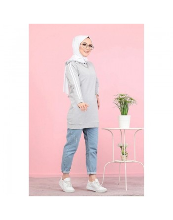 Sweatshirt décontracté à capuche (Sportswear femme voilée) - Couleur gris clair chiné 