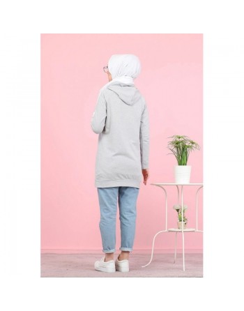 Sweatshirt décontracté à capuche (Sportswear femme voilée) - Couleur gris clair chiné 
