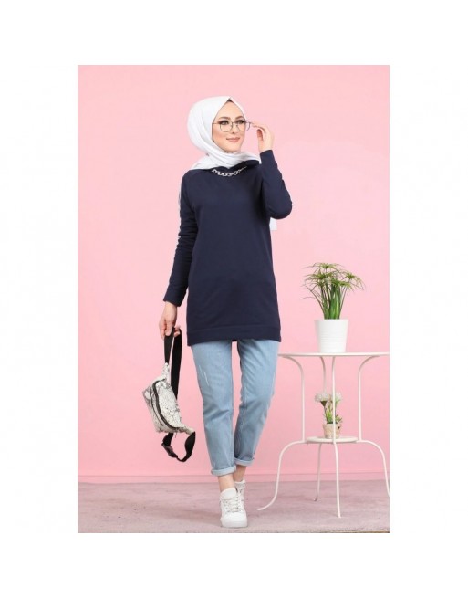 Tunique décontractée Sweat à capuche (Sweat-shirt femme voilée) - Couleur Bleue marine Tunique décontractée Sweat à capuche (Sweat-shirt femme voilée) - Couleur Bleue marine