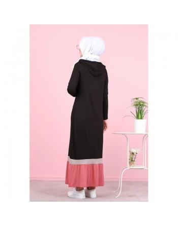 Robe longue avec capuche style Urban moderne (Vetement pour femme voilée) - Couleur noir et rose 