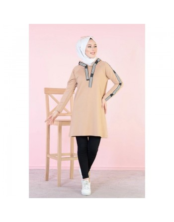 Sweat long sport femme avec capuche (Tenue décontractée femme voilée) - Couleur Sable 