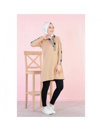 Sweat long sport femme avec capuche (Tenue décontractée femme voilée) - Couleur Sable 