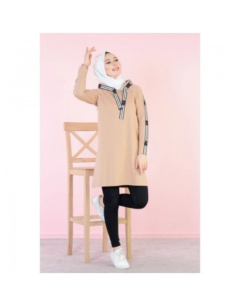 Sweat long sport femme avec capuche (Tenue décontractée femme voilée) - Couleur Sable 