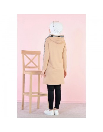 Sweat long sport femme avec capuche (Tenue décontractée femme voilée) - Couleur Sable 