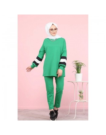 Ensemble tunique et panatalon casual décontracté mode sportswear (Hijab Mode Musulmane) - Couleur vert 