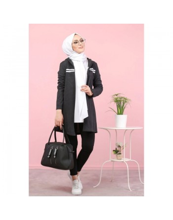 Tunique veste zippée Sportswear pour femme (Hijab Sport) - Couleur gris foncé (Anthracite) 