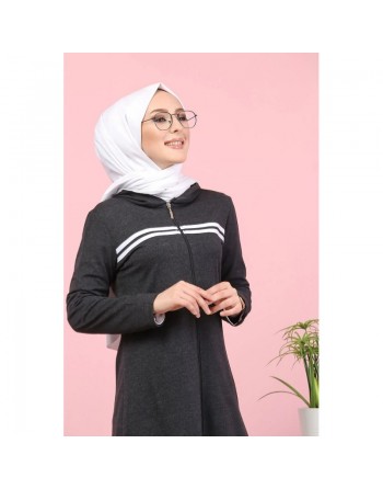 Tunique veste zippée Sportswear pour femme (Hijab Sport) - Couleur gris foncé (Anthracite) 