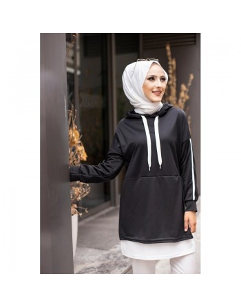 Tunique sportive bicolore pour femme musulmane (Vetement hijab moderne pas cher) - Couleur blanc et noir 