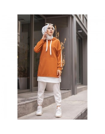 Sweat-Tunique sport bi-colore pour femme voilée - Couleur blanc et rouille 