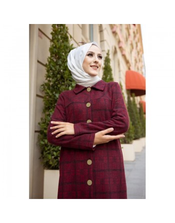 Robe-Veste longue à gros boutons - Couleur bordeaux 