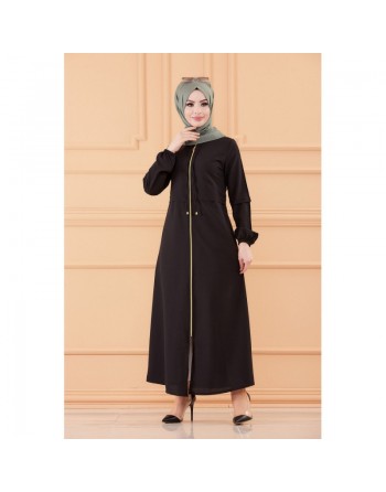 Robe zippée ample pour femme (Vêtement Hijab France) - Couleur noir 