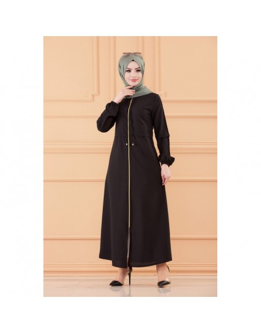 Robe zippée ample pour femme (Vêtement Hijab France) - Couleur noir Robe zippée ample pour femme (Vêtement Hijab France) - Couleur noir