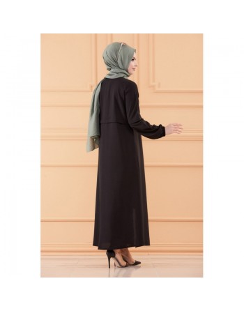 Robe zippée ample pour femme (Vêtement Hijab France) - Couleur noir 