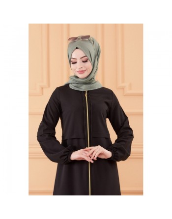 Robe zippée ample pour femme (Vêtement Hijab France) - Couleur noir 