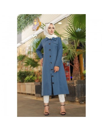 Trench femme - Veste longue (Vetement hijab pour musulmane) - Couleur bleu 