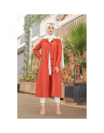 Trench - Veste longue (Manteau léger pour femme voilée) - Couleur brique 