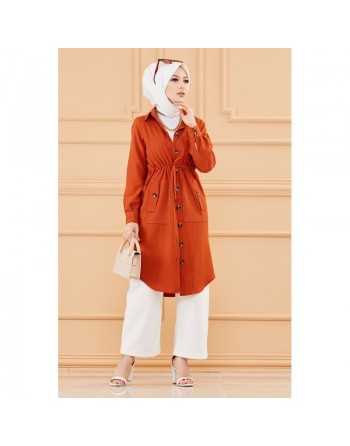 Tunique en dentelle à la taille (Vêtement femme Hijab moderne) - Couleur brique 