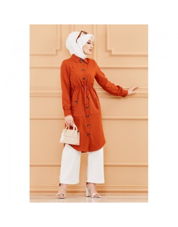 Tunique en dentelle à la taille (Vêtement femme Hijab moderne) - Couleur brique 