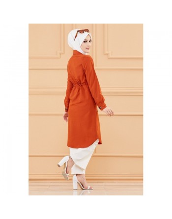 Tunique en dentelle à la taille (Vêtement femme Hijab moderne) - Couleur brique 
