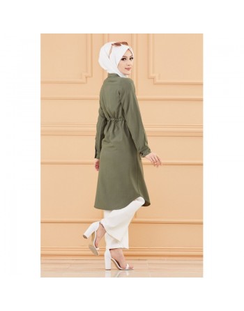 Tunique - Veste longue style saharienne (Vêtement musulman pour femme voilée) - Couleur vert 
