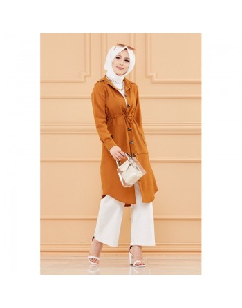 Tunique Veste style saharienne (Boutique mode musulmane) - Couleur tabac 