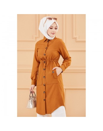 Tunique Veste style saharienne (Boutique mode musulmane) - Couleur tabac 