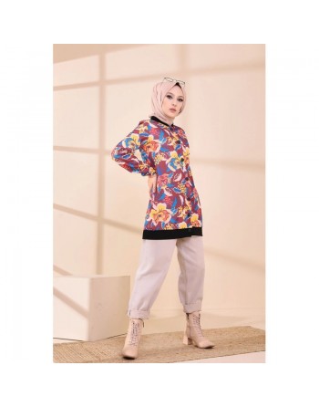 Veste Tunique avec motifs fleurs pour femme - Couleur prune 