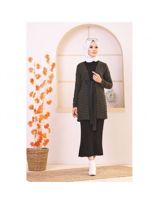 Veste avec ceinture (Vetement Hijab - Boutique en ligne France) - Couleur kaki 
