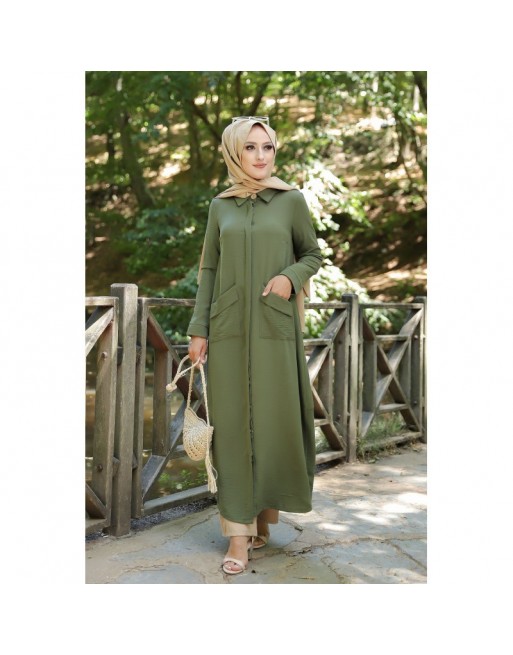 Robe longue fluide entièrement boutonnée devant (Vetement hijab turque casual) - Couleur Kaki Robe longue fluide entièrement boutonnée devant (Vetement hijab turque casual) - Couleur Kaki